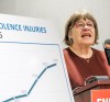 University of Manitoba labour studies instructor and researcher Karen Naylor calls the findings in the report on workplace violence injuries “damning” during a press conference Monday morning. (Mike Deal / Free Press)
