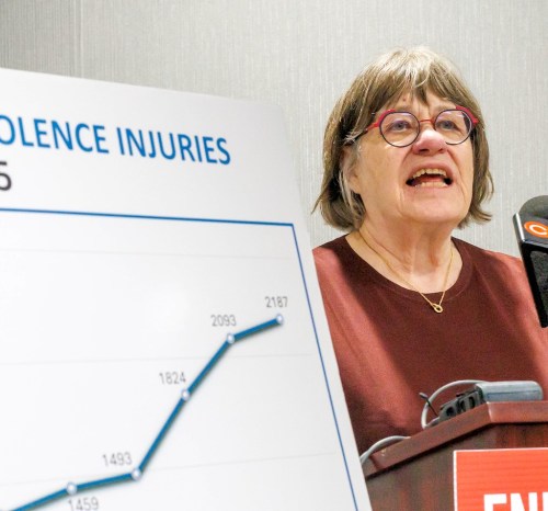 MIKE DEAL / FREE PRESS
Karen Naylor, Instructor in the University of Manitoba’s Labour Studies Program, speaks about the report.
Kevin Rebeck, President of the Manitoba Federation of Labour releases a report on Manitoba’s workplace violence epidemic during a press conference Monday morning at Union Centre, 275 Broadway.
Reporter: Maggie MacIntosh
260713 - Monday, July 13, 2026.
