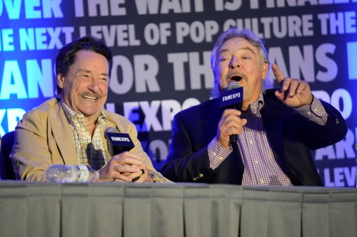 Peter Cullen, left, and Frank Welker speak at the Comic-Con Fan Expo at the Donald E. Stephens Convention Center on Sunday, Aug. 18, 2024, in Rosemont, Ill. THE CANADIAN PRESS/AP/Invision - Rob Grabowski