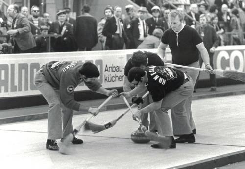 MICHAEL BURNS SR. PHOTO
                                Meleschuk (standing) with teammates Dave Romano (from left), Pat Hailley and John Hanesiak at the 1972 World Champion in Germany