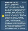 A capture of the alert sent July 22 afternoon after a provincewide 911 service disruption. (Supplied)