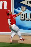 JOHN WOODS / FREE PRESS
                                Winnipeg Goldeyes outfielder Noah Marcelo missed this catch against the Chicago Dogs on Tuesday but made a leaping grab in the record-tying win on Thursday.