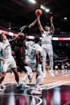 CEBL PHOTO
                                Winnipeg Sea Bears&rsquo; Trey McGowens goes up for the basket as D.J. Burns (centre) and Simon Hildebrandt (left) look to assist against the Vancouver Bandits Saturday.