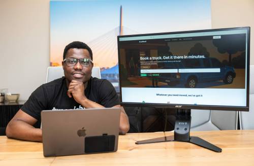 ROBERT LEE / FREE PRESS
                                Praise Odutayo, founder and CEO of Truckbud is photographed at his office in Winnipeg on Wednesday, August 12, 2026. Truckbud is a ride sharing platform that connects people who need large items delivered to local drivers who have pickup trucks and cargo vans.