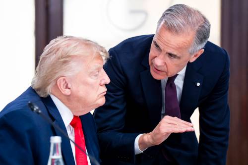 Christopher Katsarov / THE CANADIAN PRESS
                                Prime Minister Mark Carney and U.S. President Donald Trump chat at the G7 working luncheon in Evian-les-Bains, France on June 16.