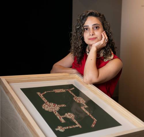 ROBERT LEE / FREE PRESS
                                Winnipeg visual artist Hamideh Behgar poses at her new solo exhibition at Aceartinc., Between the TWo, which draws on the visual and architectural traditions of Persian miniature painting and the snowy landscapes of Manitoba.