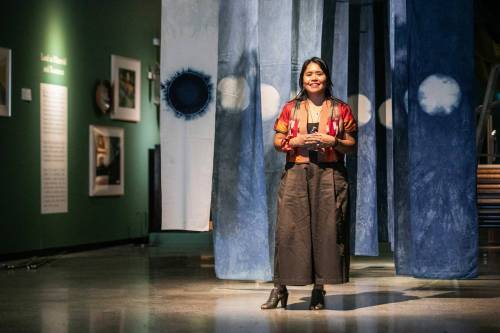 MIKAELA MACKENZIE / FREE PRESS
                                Artist Lourdes Still with her work in the new exhibition Terra Cognita/Incognita at the Winnipeg Art Gallery-Qaumajuq on Thursday.