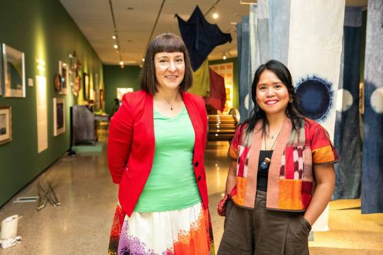 Curator Riva Symko (left) and artist Lourdes Still in the new exhibition Terra Cognita/Incognita at the Winnipeg Art Gallery-Qaumajuq. (Mikaela MacKenzie / Free Press)