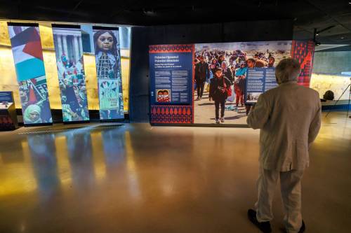 MIKE DEAL / FREE PRESS FILES
                                The newly installed exhibit, Palestine Uprooted: Nakba Past and Present, at the CMHR. Reporter: Eva Wasney 260626 - Friday, June 26, 2026.