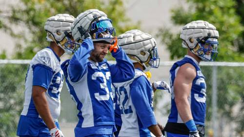 JOHN WOODS / FREE PRESS FILES
                                Winnipeg Blue Bombers linebacker Tony Jones (33) said Wednesday the club understands the elite play Montreal is rolling into town with on Friday, but the loss to the Als last November is a strong motivator for the Blue and Gold.