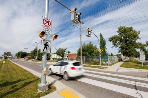 MIKE DEAL / FREE PRESS
                                The crosswalk at Grant Avenue and Lanark Street near to the Carpathia Children&rsquo;s Centre at 1777 Grant Ave. Reporter: Maggie Macintosh 260828 - Friday, August 28, 2026.