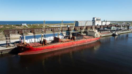 SUPPLIED
                                Approximately 30,000 tonnes of Canadian durum wheat supplied by Saskatchewan-based AGT Foods is being loaded onto a ship at the Port of Churchill and will be shipped to customers in Europe later this week.