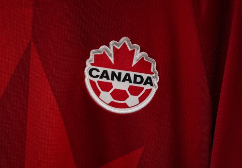 A Canada Soccer logo is seen on a jersey displayed in one of the team dressing rooms at B.C. Place Stadium during a tour ahead of the FIFA World Cup, in Vancouver, on Monday, June 8, 2026. THE CANADIAN PRESS/Darryl Dyck