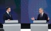 Conservative Leader Pierre Poilievre, left, and Liberal Leader Mark Carney participate in the English-language federal leaders' debate in Montreal, Thursday, April 17, 2025. THE CANADIAN PRESS/Christopher Katsarov