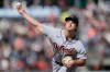 Detroit Tigers pitcher Jackson Jobe throws against the San Francisco Giants during the first inning of a baseball game, Saturday, Aug. 8, 2026, in San Francisco. (AP Photo/Jeff Chiu)