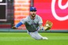 Toronto Blue Jays' Nathan Lukes makes a catch on a ball hit by Philadelphia Phillies' Garrett Stubbs during the fifth inning of a baseball game, Saturday, Aug. 8, 2026, in Philadelphia. (AP Photo/Derik Hamilton)