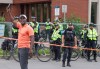 A protester rallies others outside Montreal police station 39 in Montreal North during an anti police brutality protest on Monday June 15, 2026. THE CANADIAN PRESS/Peter McCabe