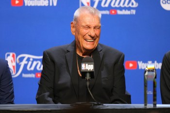 FILE - Chuck Daly Lifetime Achievement Award recipient Don Nelson speaks during a press conference before Game 2 of the NBA Finals basketball series against the Oklahoma City Thunder, June 8, 2025, in Oklahoma City. (AP Photo/Kyle Phillips, File)