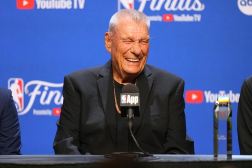 FILE - Chuck Daly Lifetime Achievement Award recipient Don Nelson speaks during a press conference before Game 2 of the NBA Finals basketball series against the Oklahoma City Thunder, June 8, 2025, in Oklahoma City. (AP Photo/Kyle Phillips, File)