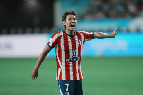 Atletico Madrid's Lee Kang-in reacts during the preseason friendly soccer match between Manchester City and Atletico Madrid in Seoul, South Korea, Sunday, Aug. 9, 2026. (AP Photo/Lee Jin-man)