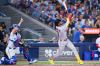 Boston Red Sox's Ceddanne Rafaela (3) flies into a sacrifice double play that was reviewed with a time play allowing Anthony Seigler (48) to score against the Toronto Blue Jays during seventh inning MLB baseball action in Toronto, on Monday, Aug. 10, 2026. THE CANADIAN PRESS/Sammy Kogan