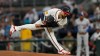 Atlanta Braves pitcher Martín Pérez (33) works against the New York Mets in the first inning of a baseball game, Tuesday, Aug. 11, 2026, in Atlanta. (AP Photo/Mike Stewart)