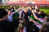 Montreal Roses FC coach Robert Rositoiu congratulates his team on their win against AFC Toronto following Northern Super League soccer action in Toronto on Saturday, April 19, 2025. THE CANADIAN PRESS/Arlyn McAdorey