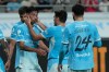 Manchester City's Tijjani Reijnders, second left, celebrates with teammate Mateo Kovacic after scoring the goal against Team K-league during a friendly soccer match in Seoul, South Korea, Wednesday, Aug. 5, 2026. (AP Photo/Ahn Young-joon)