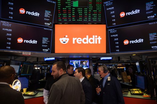 FILE - Reddit Inc. logos are displayed on the New York Stock Exchange trading floor, prior to the company's IPO, Thursday, March. 21, 2024. (AP Photo/Yuki Iwamura, File)