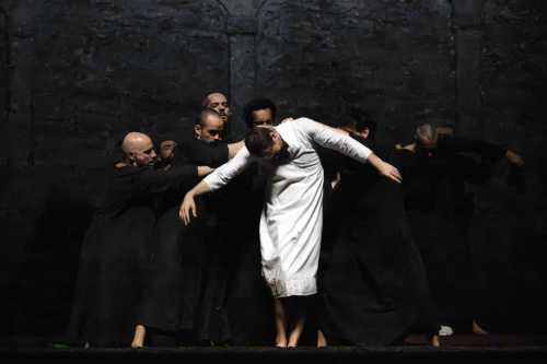 This image released by Salzburg Festival shows Philippe Sly during a performance of Olivier Messiaen’s “Saint François d’Assise,” at the Felsenreitschule in Salzburg, Austria on July 29, 2026. (Monika Rittershaus/Salzburg Festival via AP)