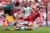 Monaco's Anis Soubeir and Liverpool's Federico Chiesa, right, in action during the pre-season friendly soccer match between Liverpool and AS Monaco in Liverpool, England, Sunday Aug. 9, 2026. (Peter Byrne/PA via AP)