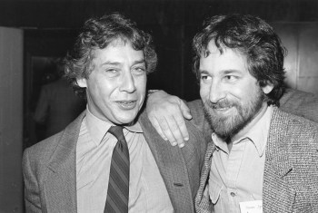 FILE - Directors Mark Rydell, left, and Steven Spielberg are seen together during a break at the 1981, Nominees Luncheon hosted by the Academy of Motion Picture Arts and Sciences in Beverly Hills, Calif. on Tues. March 10, 1982. (AP Photo/Lennox McLendon,File)