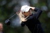 Maude-Aimee Leblanc, of Canada, watches her tee shot on the ninth hole during the first round of the Meijer LPGA Classic golf tournament, Thursday, June 18, 2026, in Belmont, Mich. (AP Photo/Al Goldis)