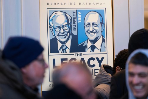 FILE - Shareholders wait in line outside CHI Health Center Omaha for the Berkshire Hathaway annual meeting, May 2, 2026, in Omaha, Neb. (AP Photo/Rebecca S. Gratz, File)