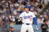 Los Angeles Dodgers' Shohei Ohtani bats during the fifth inning of a baseball game against the Milwaukee Brewers, Friday, Aug. 14, 2026, in Los Angeles. (AP Photo/Mark J. Terrill)