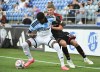 D.C. United's Jackson Hopkins (25) challenges CF Montreal's Brayan Ceballos (3) for the ball during first half MLS soccer action in Montreal, on Saturday, Aug. 15, 2026. THE CANADIAN PRESS/Graham Hughes