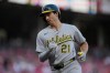 Athletics' Tyler Soderstrom scores on a single hit by Jeff McNeil during the fourth inning of a baseball game against the Cincinnati Reds in Cincinnati, Tuesday, Aug. 4, 2026. (AP Photo/Carolyn Kaster)