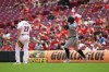 Miami Marlins' Heriberto Hernández, right, rounds the bases after hitting a solo home run during the eighth inning of a baseball game against the Cincinnati Reds, Sunday, Aug. 16, 2026, in Cincinnati. (AP Photo/Tanner Pearson)