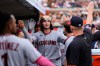 Cleveland Guardians' Chase DeLauter celebrates his home run against the Detroit Tigers during the third inning of a baseball game Tuesday, Aug. 11, 2026, in Detroit. (AP Photo/Paul Sancya)