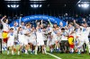 FILE- Real Madrid's players celebrate with the trophy after winning the Youth League final soccer match between Club Brugge and Real Madrid in Lausanne, Switzerland, Monday, April 20, 2026. (Jean-Christophe Bott/Keystone via AP, file)