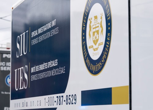 The logo of the Ontario Special Investigations Unit is pictured in Toronto on Friday, April 12, 2024.  THE CANADIAN PRESS/Arlyn McAdorey