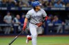 Toronto Blue Jays' Kazuma Okamoto, of Japan, watches his home run off Tampa Bay Rays pitcher Steven Matz during the fifth inning of a baseball game Tuesday, Aug. 18, 2026, in St. Petersburg, Fla. (AP Photo/Chris O'Meara)
