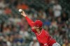 Los Angeles Angels starting pitcher George Klassen throws against the Houston Astros during the seventh inning of a baseball game Tuesday, Aug. 18, 2026, in Houston. (AP Photo/David J. Phillip)