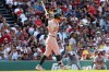 Athletics designated hitter Tyler Soderstrom, center, reacts after striking out during the eighth inning of a baseball game against the Boston Red Sox, Sunday, Aug. 9, 2026, in Boston. (AP Photo/Mark Stockwell)