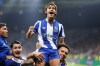 FILE - Porto's Rodrigo Mora celebrates on the shoulders of teammate Pepe after scoring his side's second goal during the Europa League opening phase soccer match between FC Porto and Red Star Belgrade at the Dragao stadium in Porto, Portugal, Thursday, Oct. 2, 2025. (AP Photo/Luis Vieira, file)