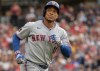 New York Mets' Jorge Polanco heads to first base after hitting a solo home run off Cleveland Guardians starting pitcher Tanner Bibee during the third inning of a baseball game, Wednesday, Aug. 5, 2026, in Cleveland. (AP Photo/Phil Long)
