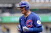 FILE - Chicago Cubs' Christian Bethancourt celebrates his RBI single during the ninth inning of a baseball game against the Pittsburgh Pirates, Aug. 28, 2024, in Pittsburgh. (AP Photo/Matt Freed, File)