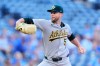 Athletics starting pitcher Jeffrey Springs throws during the first inning of a baseball game against the Kansas City Royals, Wednesday, Aug. 19, 2026, in Kansas City, Mo. (AP Photo/Charlie Riedel)