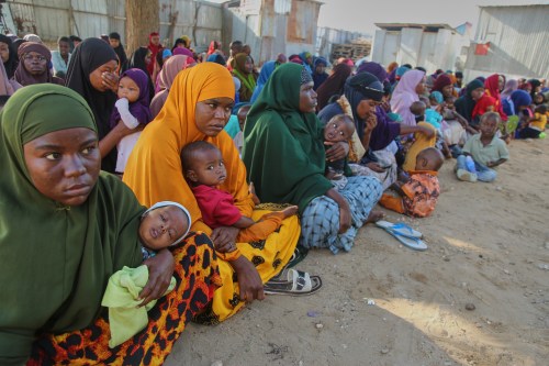 Somali women displaced by drought sit at Feynuus Nutrition Centre on the outskirts of the capital, Mogadishu, Somalia Wednesday, Aug. 19, 2026. (AP Photo/Farah Abdi Warsameh)