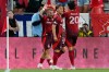 Toronto FC's Niklas Dorsch (left) celebrates with Daniel Salloi (20) and Jackson Gilman (38) after scoring against Charlotte FC during second half MLS soccer action in Toronto, on Wednesday, August 19, 2026. THE CANADIAN PRESS/Chris Young